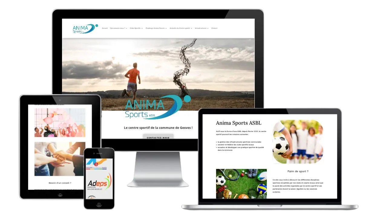 Page d’accueil du site Anima Sports ASBL à Gesves