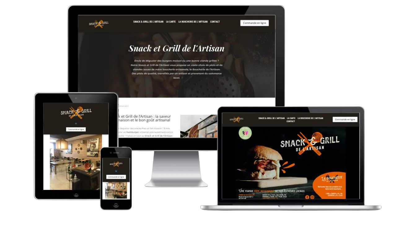 Page d’accueil du site Snack & Grill de l’Artisan à Spy