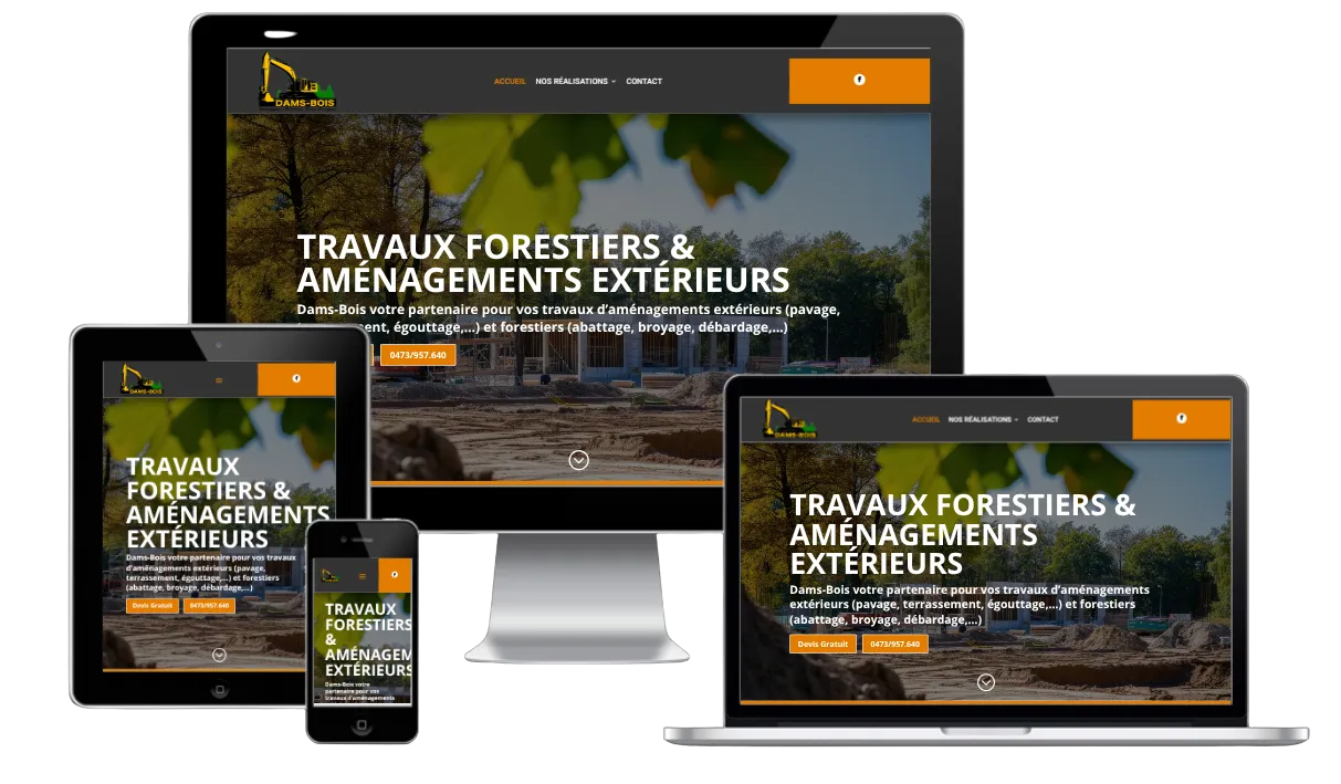 Page d’accueil du site Dams-Bois, travaux forestiers et aménagements extérieurs