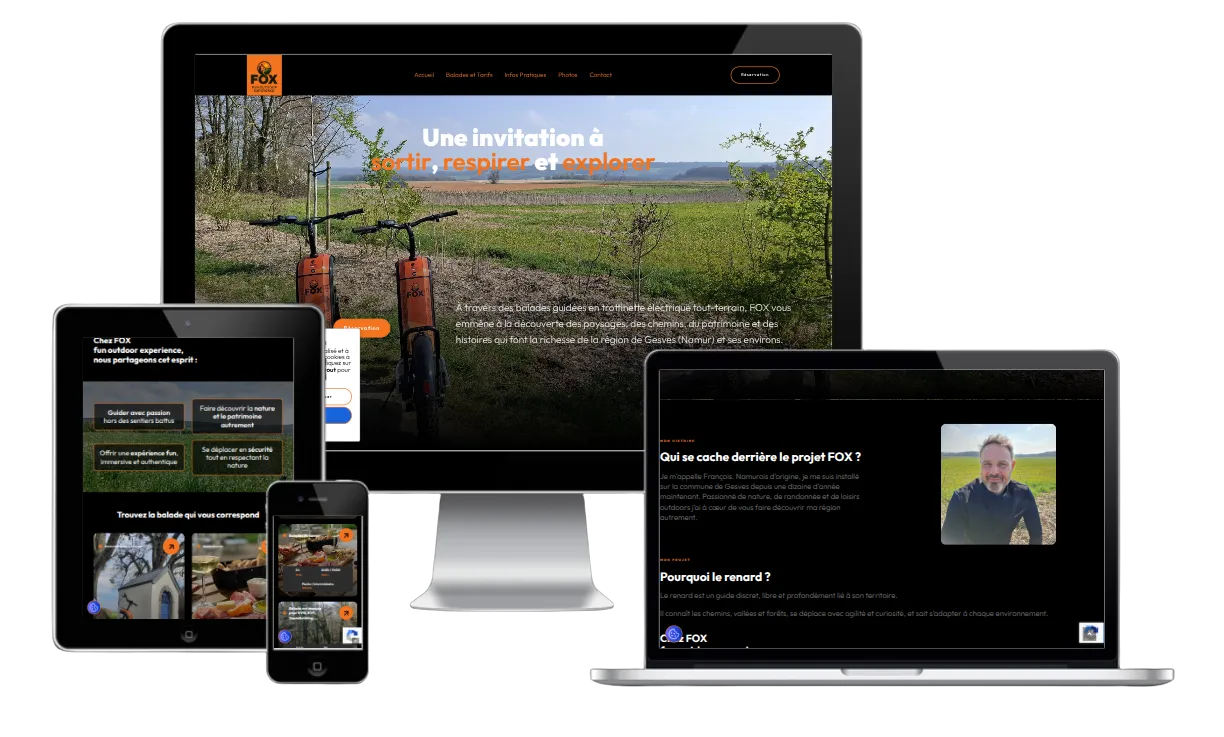 Page d’accueil du site FOX Fun Outdoor Experience à Mozet