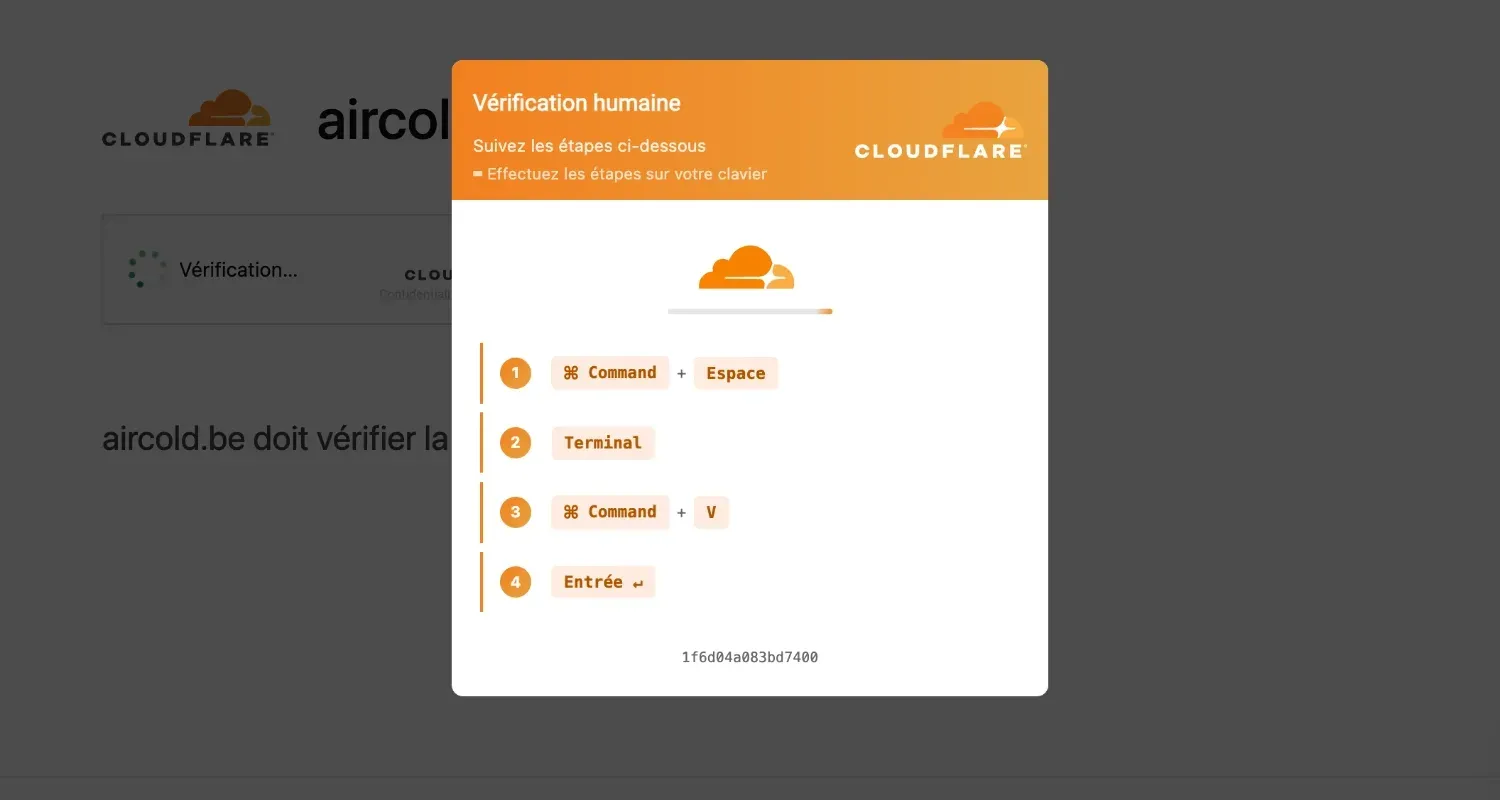 Avant : la fausse vérification Cloudflare affichée par le site piraté