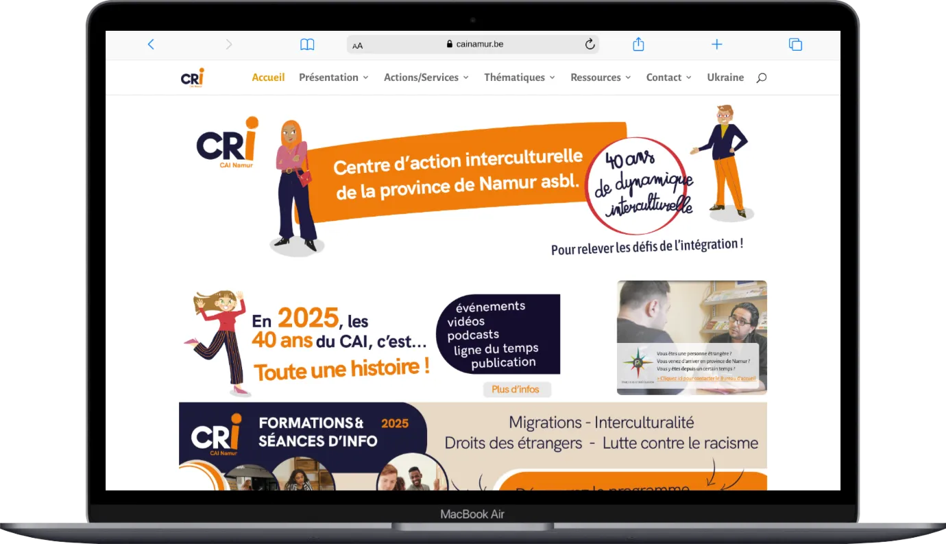 Les pages du site du CAI de Namur sur ordinateur portable