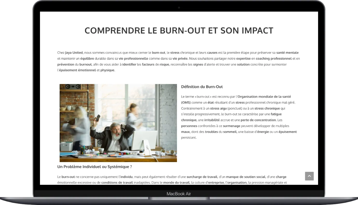 La présentation de l’offre sur le site Jaya United