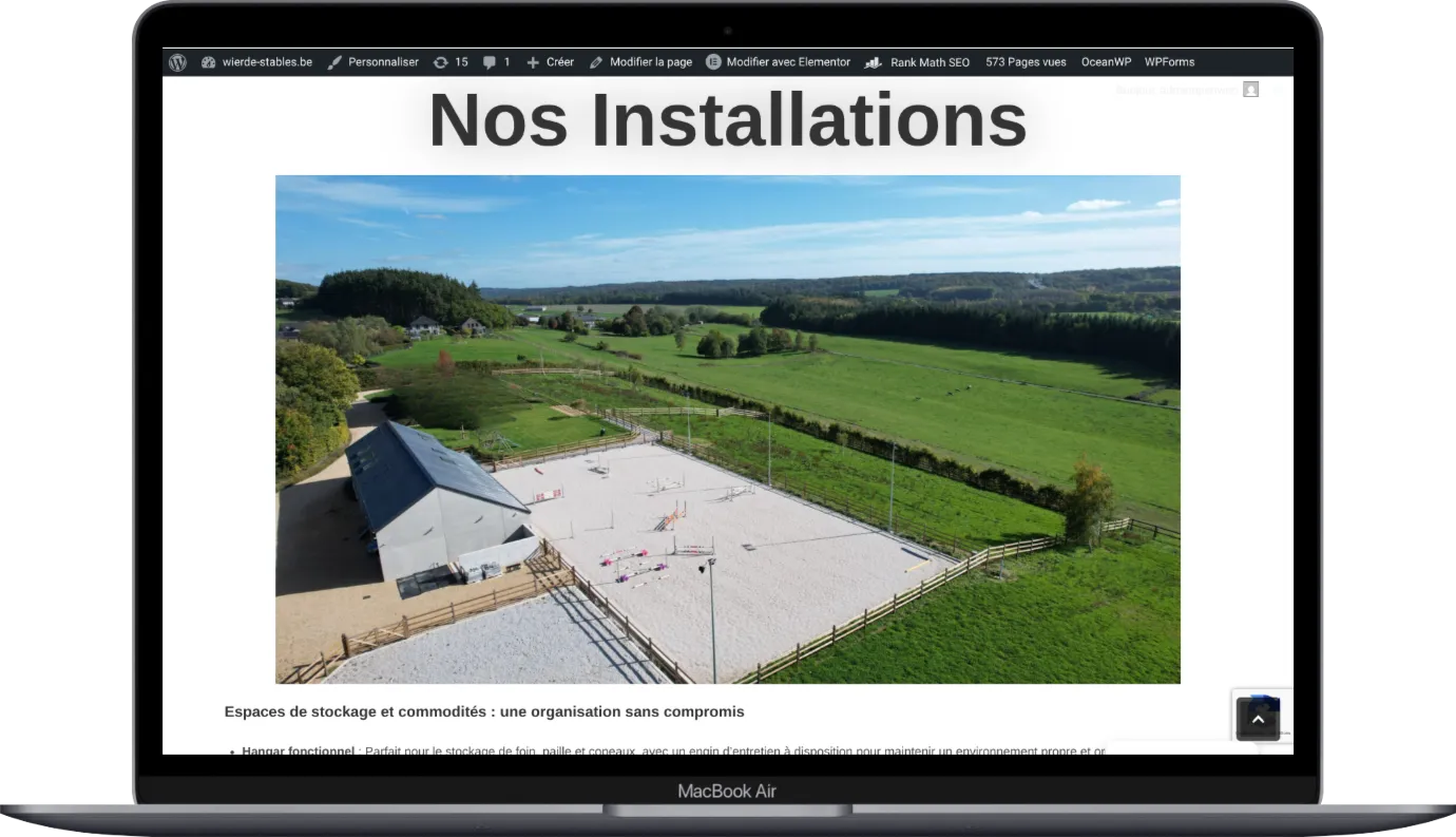 Les pages du site Wierde Stables sur ordinateur portable