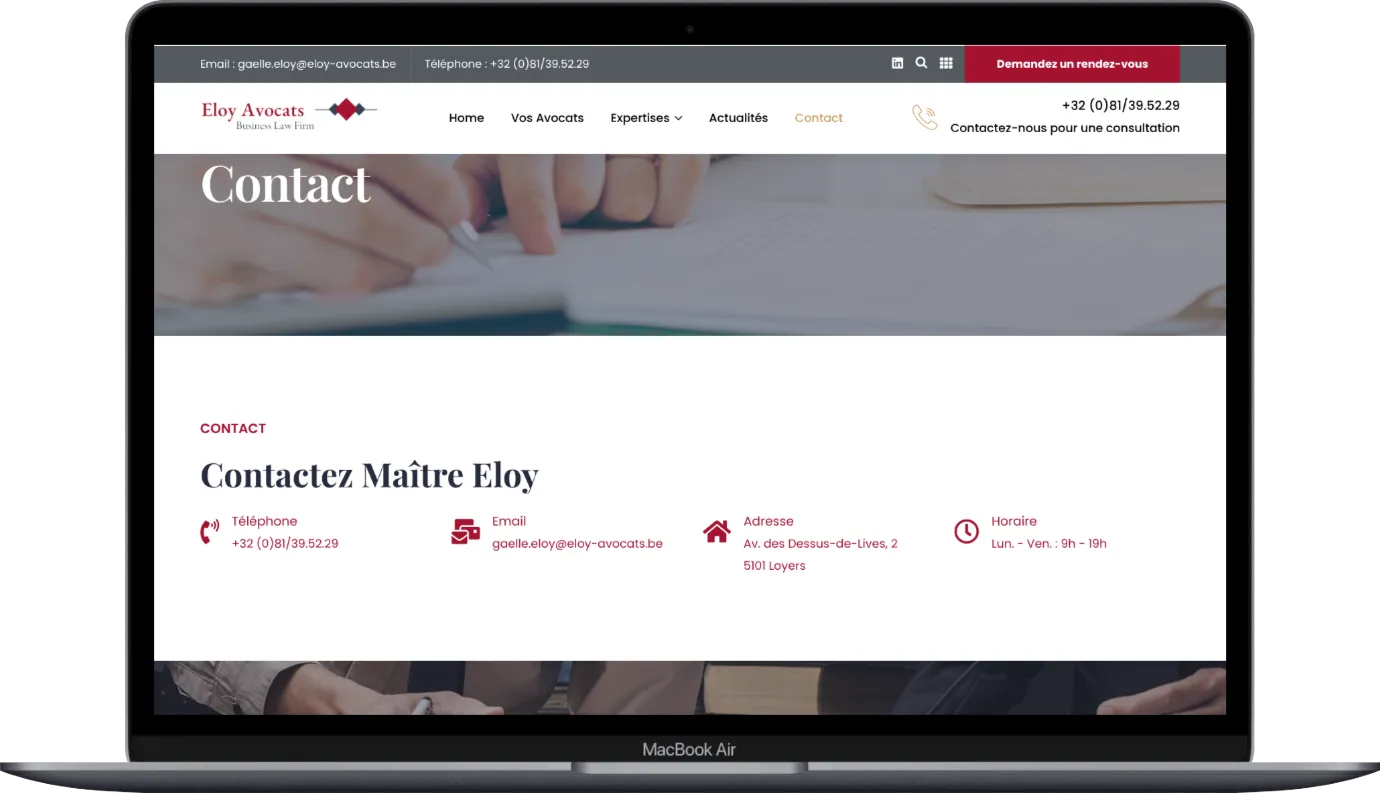 Les pages du site Eloy Avocats sur ordinateur portable