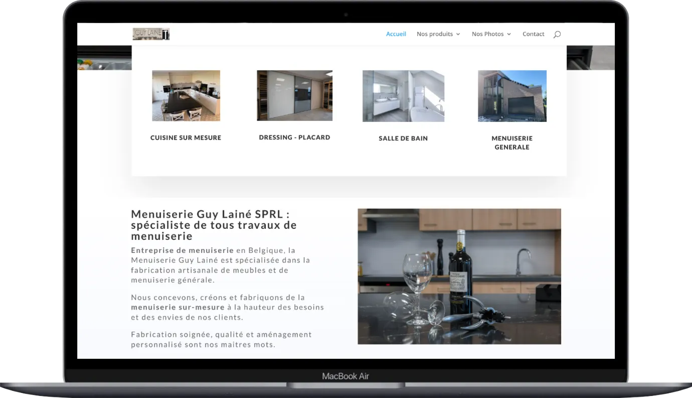Les pages du site de la Menuiserie Guy Lainé sur ordinateur portable