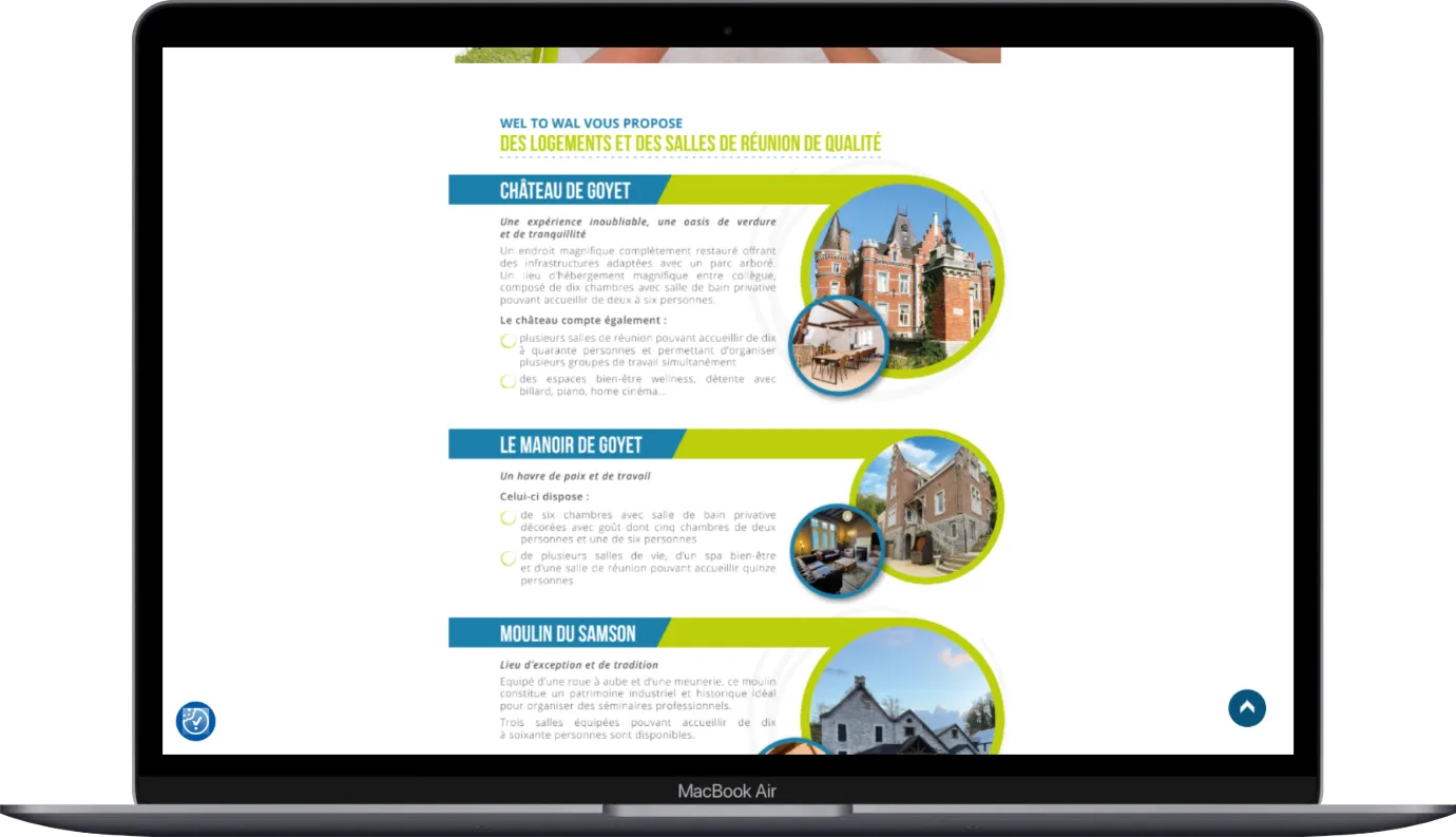 Les pages du site Wel To Wal sur ordinateur portable